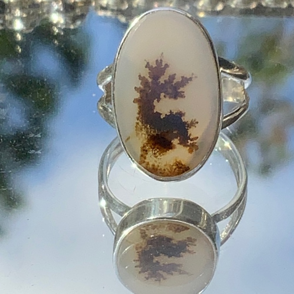 FAMOUS SHAZAR DENDRITIC AGATE 925 STERLING SILVER RING, SIZE 6